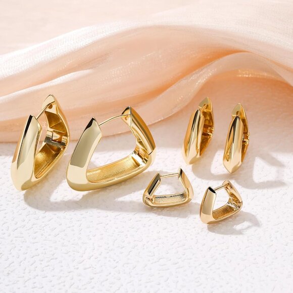 14K Gold Plated Thick Chunky Geometry Earrings for Women - Picture 6 of 6